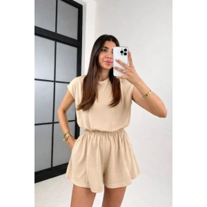 Kadın Kısa Kollu Hafif ırt Dekolteli odal şort Tulum