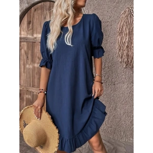 Kadın Kısa Kollu Kol Ve Eteği Volanlı Bisiklet Yaka Aerobin Elbise