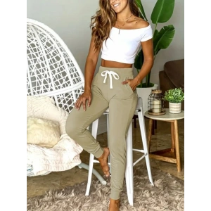 Kadın Kısa Kollu Madonna Yaka Viskon Crop Bluz Cepli Iki Iplik Eşofman Takım