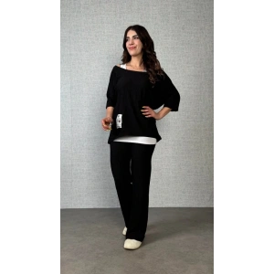 Kadın Kısa Kollu Omuzlardan Açık Yarasa Kollu Bürümcük Bluz Ve Pantolon Ve Viskon Atlet