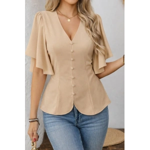 Kadın Kısa Kollu önden Düğmeli Ithal Krep Bluz