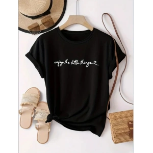 Kadın Kısa Kollu önü Yazı Baskılı Basic Süprem Bluz