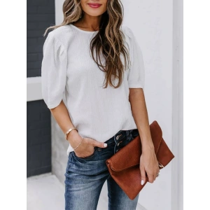 Kadın Kısa Kollu Pileli Balon Kol Bürümcük Bluz