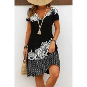 Kadın Kısa Kollu V Yakalı çiçek Baskılı Süprem Elbise