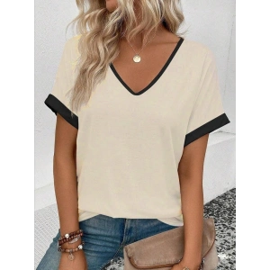Kadın Kısa Kollu V Yakalı çift Renkli Viskon Bluz