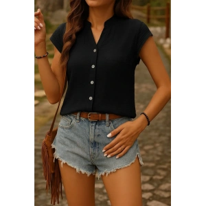 Kadın Kısa Kollu V Yakalı önden Düğmeli Müslim Gömlek