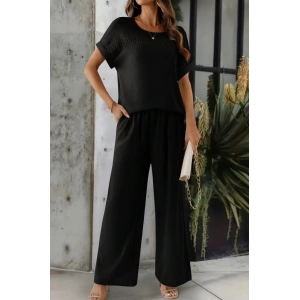 Kadın Kısa Kollu Yakası Açık Aerobin Bluz Ve Pantolon Ikili Takım