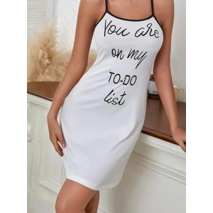 Kadın Kolsuz Askılı Sırt çapraz Detay To Do List Baskı Süprem Gecelik Elbise