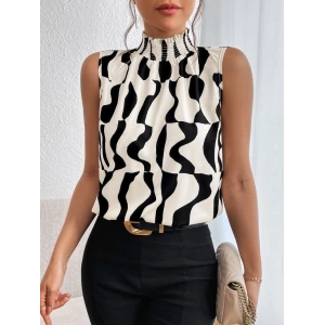 Kadın Kolsuz Balıkçı Yaka Desenli Süprem Bluz