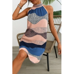 Kadın Kolsuz Boyundan Askılı Desenli Midi Süprem Elbise