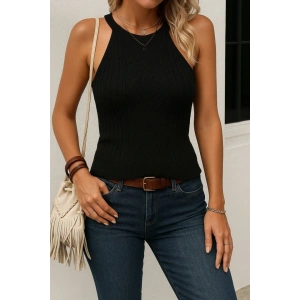 Kadın Kolsuz Halter Yaka Mini Baklava Desenli Triko Bluz