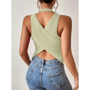 Kadın Kolsuz Sırt çapraz Detay Triko Bluz