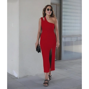 Kadın Kolsuz Tek Omuz Damla Detay JanJan Krep Elbise