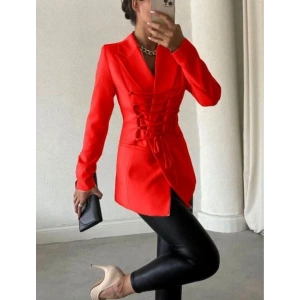 Kadın Manşet Yaka Cep Ve Bağcık Detay Uzun Ceket