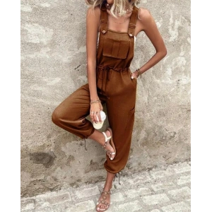 Kadın Poplin Kumaş Likralı Askılı Tulum