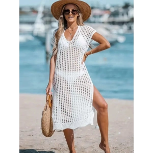 Kadın Sıfır Kol V Yaka Yanı Derin Yırtmaçlı Midi Boy Triko Elbise