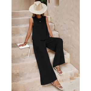 Kadın Sıfır Kollu Bisiklet Yaka Aerobin Bluz Ve Pantolon Ikili Takım