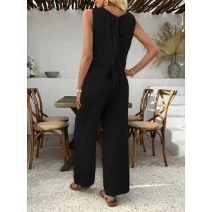 Kadın Sıfır Kollu Bisiklet Yaka Arkadan Bağlamalı Aer8bin Bluz Ve Pantolon Ikili Takım