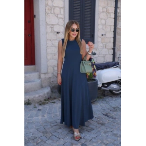 Kadın Sıfır Kollu Bisiklet Yaka Viskon Elbise