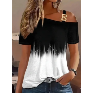 Kadın Tek Omuzdan Açık Askı Detaylı Desenli Süprem Bluz