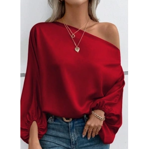 Kadın Tek Omuzu Açık Uzun Kollu Salaş Sandy Bluz