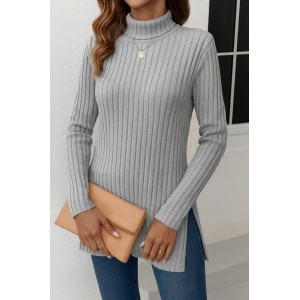 Kadın Uzun Kollu Balıkçı Yaka Yandan Yırtmaçlı şardonlu Kaşkorse Bluz