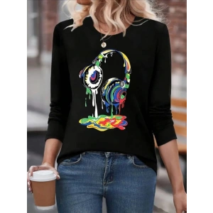 Kadın Uzun Kollu Bisiklet Yaka Baskılı Iki Iplik Bluz