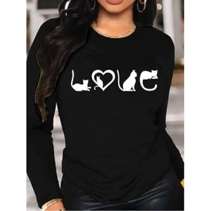 Kadın Uzun Kollu Bisiklet Yaka Baskılı Viskon Bluz