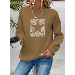 Kadın Uzun Kollu Bisiklet Yaka Desenli Viskon Iki Iplik Bluz