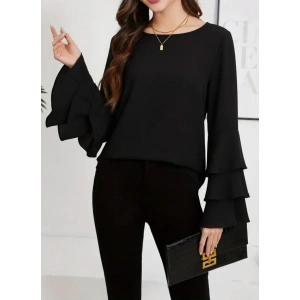 Kadın Uzun Kollu Bisiklet Yaka Kollar İspanyol Volanlı Sandy Bluz