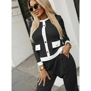 Kadın Uzun Kollu Bisiklet Yaka önden Düğmeli şardonlu Kaşkorse Bluz Ve Pantolon Ikili Takım