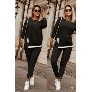 Kadın Uzun Kollu Bisiklet Yaka Yandan Fermuarlı Viskon Iki Iplik Bluz Ve Pantolon Ikili Takım