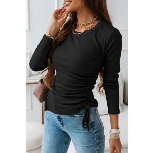 Kadın Uzun Kollu Bisiklet Yaka Yanları Ve Kolları Büzgülü Kadife Bluz