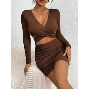 Kadın Uzun Kollu çapraz Dekolte Detaylı Mini Sandy Elbise