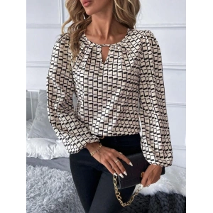 Kadın Uzun Kollu Damla Detaylı Yaka Desenli Süprem Bluz