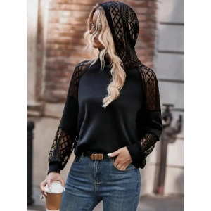 Kadın Uzun Kollu Dantelli Kapşonlu Viskon Iki Iplik Bluz