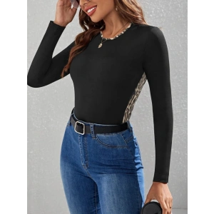 Kadın Uzun Kollu eopar şeritli Viskon Bluz