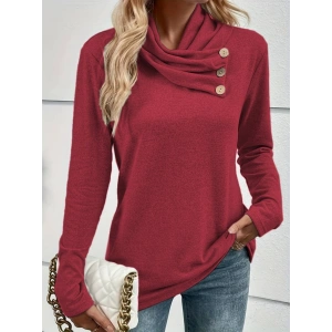 Kadın Uzun Kollu Kapişon Yaka Düğmeli Yumoş Bluz