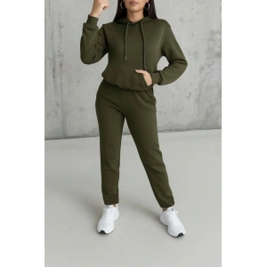 Kadın Uzun Kollu Kapşonlu Bağcıklı üç Iplik Bluz Ve Pantolon Ikili Takım