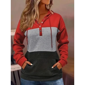 Kadın Uzun Kollu Kapşonlu çok Renkli Iki Iplik Bluz