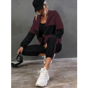 Kadın Uzun Kollu Kapşonlu önden Fermuarlı Viskon Iki Iplik Bluz Ve Pantolon Ikili Takım