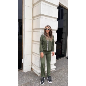 Kadın Uzun Kollu Kapşonlu önü Fermuarlı şerit Detay Viskon Iki Iplik Alt üst Ikili Takım