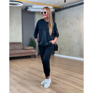 Kadın Uzun Kollu Kapşonlu Viskon Iki Iplik Bluz Ve Pantolon Ikili Takım