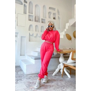 Kadın Uzun Kollu Kapüşonlu Beli Lastik Detay weat Ve Yüksek Bel Bileği Lastikli Pantolon üç üplik Kumaş Ikili Takım