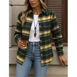 Kadın Uzun Kollu Kare Desenli önden Düğmeli Dokuma Gömlek