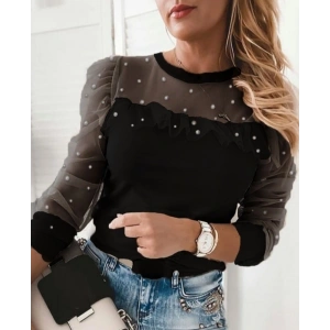 Kadın Uzun Kollu Kol Ve Yaka Tül Ve Inci Detay Viskon Bluz