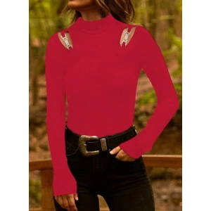 Kadın Uzun Kollu Omuz Dekolte Ve Aksesuar Detay Viskon Bluz