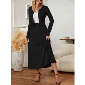 Kadın Uzun Kollu önden Düğmeli Bluz Ve Yüksek Bel A Kesim Uzun Etek şardonlu Kaşkorse Ikili Takım