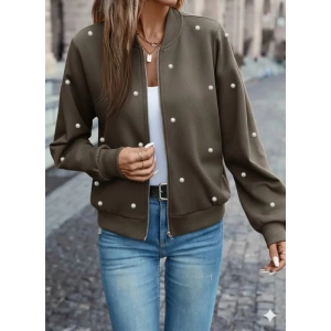 Kadın Uzun Kollu önden Fermuarlı Incili Kısa Modal Ceket