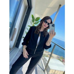 Kadın Uzun Kollu önden Fermuarlı Modal Ceket Ve Pantolon Ikili Takım